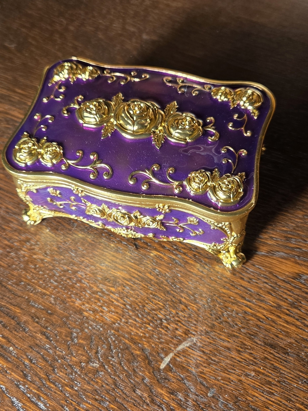 Purple and Gold Ornate Decorative Jewelry Music Box - Picture 3 of 10